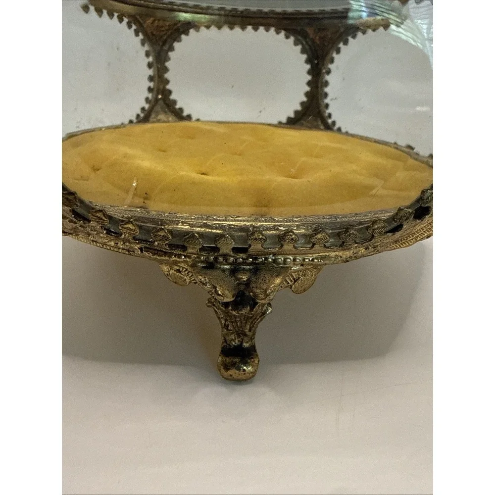 VTG Gold Gilt Ormolu Filigree Floral Bouquet Octagon Casket Trinket Jewelry Box